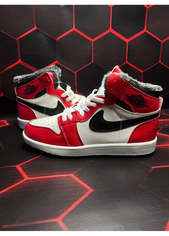 Черные зимние кроссовки мужские nike jordan 1 retro red white black fur найк аир джордан No Brand