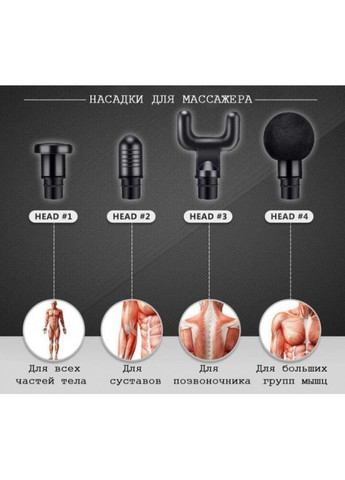 Масажер-пістолет Fascial Gun чорний для м'язів та суглобів портативний з аккумулятором та 4 насадками ProDobro (365441479)