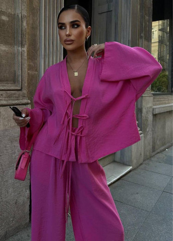 Базовий повсякденний літній оверсайз костюм двійка: кофта на зав'язках + штани з кишенями Україна (329182831)