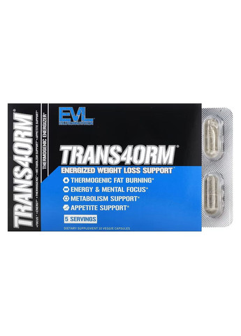 Жироспалювач Trans4orm Energized Weight Loss Support 10 Veggie Capsules EVLution Nutrition (292555760)