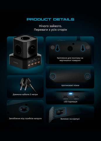 Сетевое зарядное устройство Resolute Power ARP-544 100W GaN 2m Black (ARM73177) ArmorStandart (343049346)