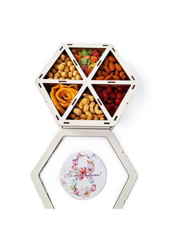 Подарунковий набір горіхів і сухофруктів у дерев'яній коробочці 450 грамів Царство Меду (324627862)