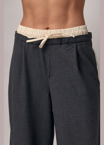 Жіночі брюки з лампасами на гумці - темно-сірий Lurex (282958342)