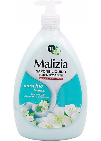 Жидкое антибактериальное мыло Белый мускус с дозатором 1 л Malizia (369717691)