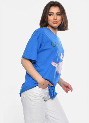 Синя літня футболка жіноча напівбатальна синього кольору Let's Shop