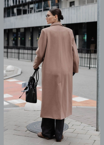 Светло-коричневое демисезонное Прямое двубортное пальто цвета шоколад двубортное Jadone Fashion