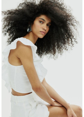 Жіночий топ на бретелях з воланами Н&М (57021) XS Білий H&M (329059821)