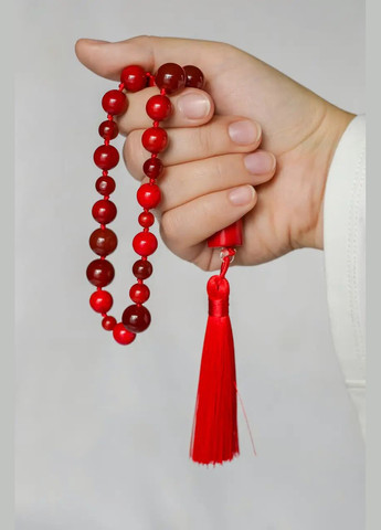 Чётки из натурального камня Коралл + Сердолик 33 бусины d-12х10х6мм цвет кисти Красный No Brand чотки (301910865)