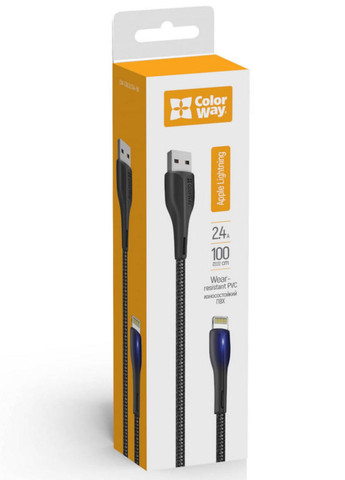 Кабель/шнур для Айфона (iPhone 11/12/13/14) Lightning, 1 метр, чорний, Quick Charge 3.0 Colorway (355267322)