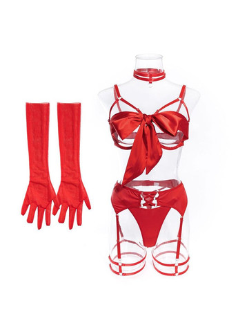 Красный демисезонный соблазнительный комплект нижнего белья конфетка. в комплекте: бюстгальтер, трусики, пояс с подтяжками, гартеры No Brand