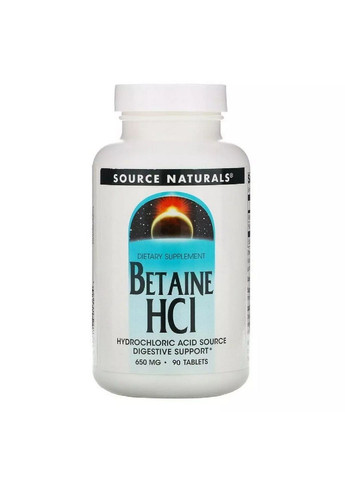 Натуральна добавка Betaine HCl 650 mg, 90 таблеток Source Naturals (293339844)