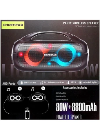 Портативна Bluetooth-колонка A50 протиударна чорна з картою пам'яті та 3.5 мм роз'ємом Hopestar (370167218)