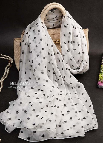 Жіноча шарф хустка в горох шифоновий Basic 150 см*70 см Хустка, Білий PTR No Brand (317769227)