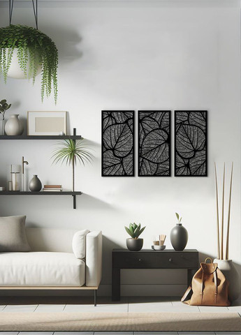 Картина лофт, настенный декор для дома "Листочки картина с трех частей", декоративное панно 40х65 см Woodyard (292112514)