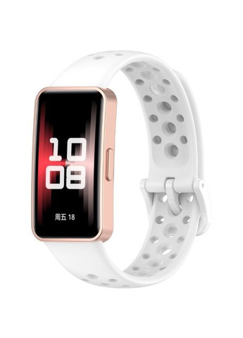 Силіконовий ремінець сумісний з Huawei Band 8, 9, 10. Колір: Білий з перфорацією. Ремішок на хуавей бенд 8, 9, 10 No Brand (370101544)