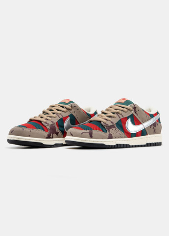 Коричневі Осінні кросівки чоловічі nike sb dunk low freddy krueger brown red green | найк сб данк низькі коричневі червоні зелені No Brand