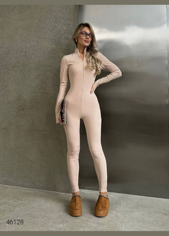 Жіночий комбінезон з начосом Liton комбінезон-брюки бежевий повсякденний трикотаж