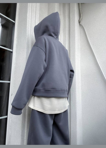 Спортивний Графітовий костюм oversize з якісної тринитки на флісі з капюшоном, приємний до тіла, стильний та повсякденний No Brand 1582-2 (316302106)