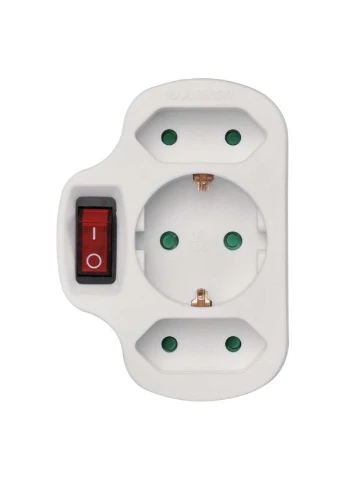 Адаптер розетка SCHUKO P00282 2× прямокутна + 1× кругла + вимикач Emos (400048539)