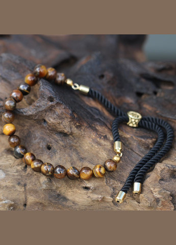 Браслет із чорною ниткою та позолотою 18 карат із натуральним каменем - тигрове око No Brand (295349879)