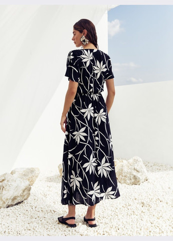 Чорна кежуал чорна розкльошена сукня-міді з принтом Dressa