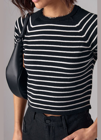 Чорна демісезон укорочена жіноча футболка у смужку Lurex