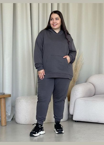 Женские спортивные штаны джогеры больших размеров двухнитка серые You Best (332621168)