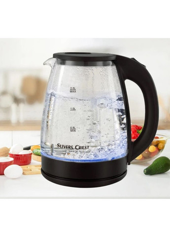 Електричний скляний чайник Slivers Criest із підсвічуванням 2 л Чорний (2104618751) No Brand (367056644)