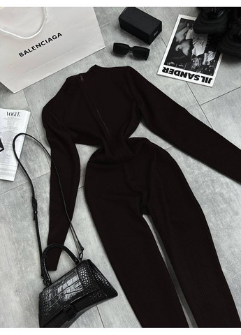 Жіночий комбінезон ангора рубчик на флісі No Brand Б1436/1437-415/2 комбінезон-брюки чорний ангора, фліс