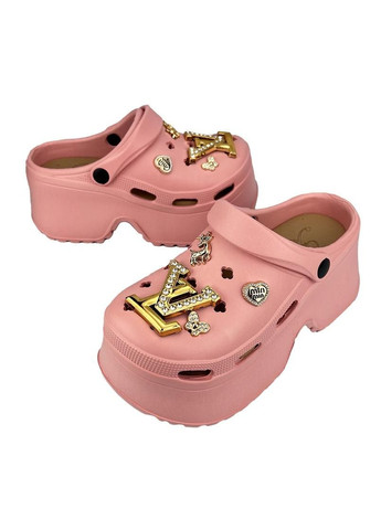 Женские кроксы сабо на платформе с джибитсами розовые 10837-2 No Brand (331205773)
