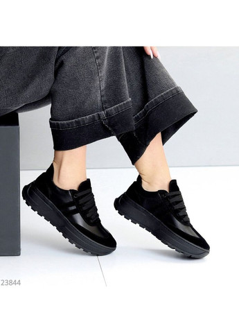 Чорні шкіряні жіночі кросівки, шкіряні кросівки прошиті код 23844 Mermaid Step чорні демісезони (352503750)