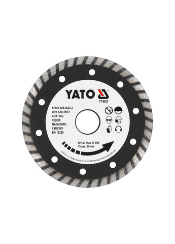 Диск алмазный отрезной TURBO 125x2, 6x22, 2 камень, бетон YT-6023 YATO (363056168)