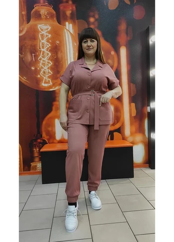 Костюм жіночий брючний літній трикотаж пудра No Brand (402473329)
