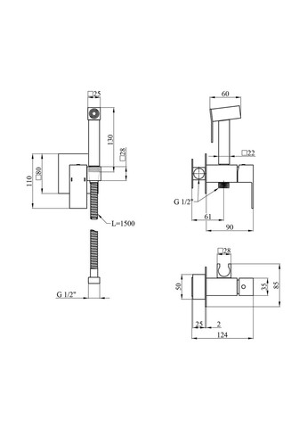 Набор для гигиенического душа скрытого монтажа со смесителем KRP Edelstahl Kubus - ESG053 Kroner (332971226)