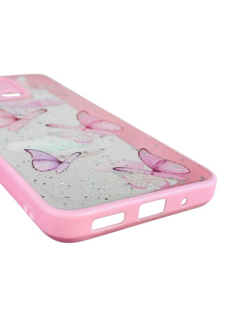 Чохол для Poco C55 з блискітками з метеликами на сяомі поко с55 рожевий Xiaomi (366390573)