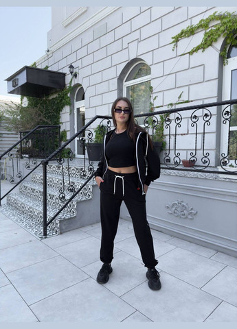 Приємний до тіла легкий спортивний костюм із якісної турецької двонитки, комфортний стильний чорний костюм 2-ка No Brand 706-1 (299740910)