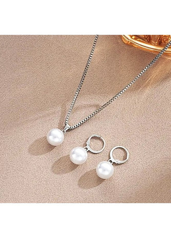 Комплект колье с кулоном и сережки бусины (имитация жемчуга) No Brand (361319539)