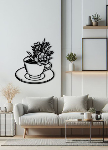 Сучасна картина на кухню, дерев'яний декор для дому "Квіткова кава", декоративне панно 25х30 см Woodyard (292013827)