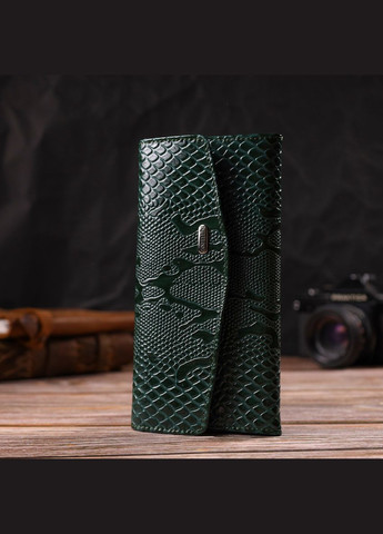 Жіноче лаковане портмоне з натуральної шкіри з тисненням під змію 21694 Зелене Canpellini (331908165)