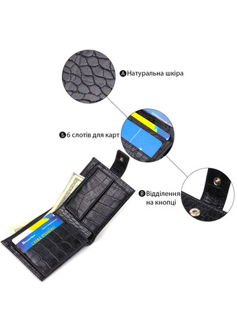 Чоловічий оригінальний гаманець горизонтального формату з натуральної шкіри з тисненням під крокодила 21768 Чорний Canpellini (329150230)