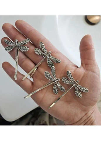 Заколки для волосся вінтажні 4 шт, невидимки для волосся зі стрекозами в срібному кольорі No Brand (370290280)