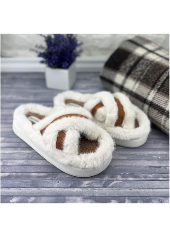 Тапочки жіночі домашні хутряні на платформі Е-0090636-1 Білі Jomix (301213549)