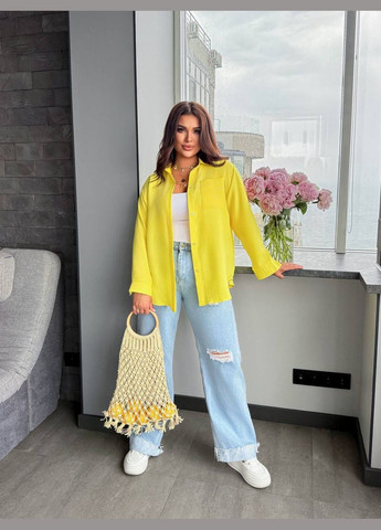 Желтая повседневный рубашка однотонная Avanti с длинным рукавом