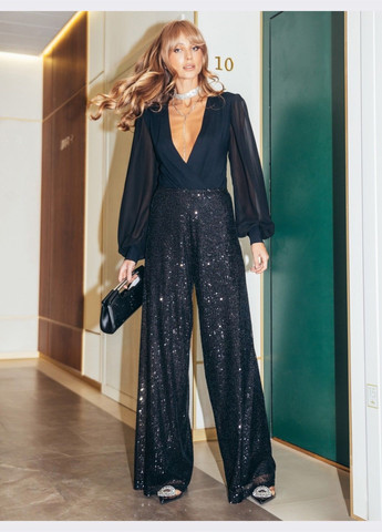 боді чорного кольору з глибоким вирізом Dressa (312552570)