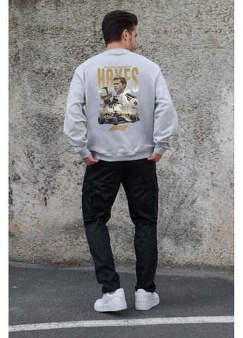 Серый утепленный оверсайз свитшот на флисе с принтом hayes gray Without (362357894)