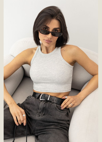 Майка жіноча в рубчик з еластичного трикотажу - чорний колір Lurex — 330988818