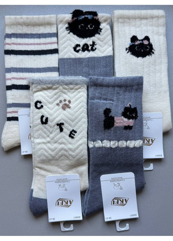 Комбіновані 5 пар високі теплі кашемірові шкарпетки з принтом, не товсті (366293257)