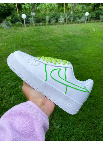 КРОССОВКИ ЖЕНСКИЕ NIKE AIR FORCE 1 LOW WHITE GREEN НАЙК АИР ФОРС 1 ПРЕМИУМ No Brand серые демисезоны (368868056)