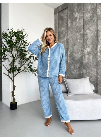 Голубая всесезон нежный, мягкий, как облачко домашний костюм -пижамка рубашка + брюки Vakko