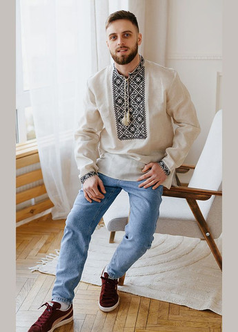 Бежева вишиванка чоловіча vishivano4ka 6010 пряма бавовна, льон (305665064)